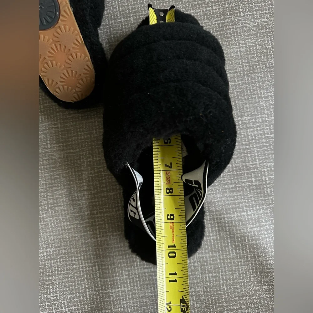 UGG Black Fluff Yeah Slides Slippers with Logo Strap size 9 - Picture 10 of 11